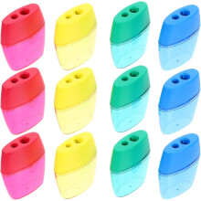 Taille-crayons manuels Ă double trou (lot de 12), prise en main confortable, en plastique, couleurs assorties.