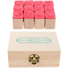 Ensemble de 12 tampons en bois naturel avec couvercle vert, tampons décoratifs pour scrapbooking