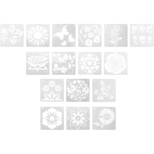 16 Sheets Reusable Flower Stencils Multi-Function Printing Stencil Pet Material Odorless