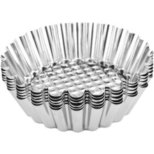 16-teiliges Set Edelstahl-Tartelette-Förmchen mit geriffeltem Rand, wiederverwendbar, ideal zum Backen von Eierkuchen und anderen Backwaren.