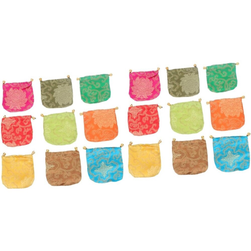 18pcs Silk Drawstring Pouches Jewelry Packaging Bags Bracelets Storage Pouch Assorted Patterns