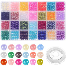 Kunstperlen, 6 mm, runde Bastelperlen, 1960 Stück, bunte lose Perlen mit Löchern und elastischer Kordel