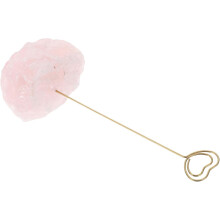 Natürlicher, herzförmiger Notizzettelhalter aus rosa Quarz mit Sockel aus Rohstein