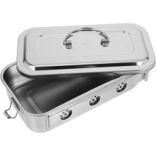 Plateau en acier inoxydable avec couvercle et poignée ergonomique, panier à instruments médicaux de 20 cm (8 pouces) avec trous