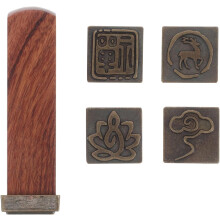 5-in-1 Magnetisches Stempelset aus Holz mit Zen-Lotus- und chinesischen Kalligrafiemotiven