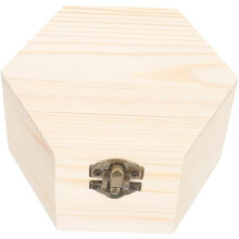 Unfertige sechseckige Holzbox mit Klappdeckel, kleines Schmuckkästchen aus Holz