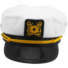 Adjustable Sailor Hat White Embroidery Outdoor Beach Party Mens Yacht Captain Costume