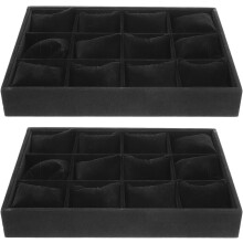 Zestaw organizerów na biżuterię Velvet Watch Tray z 12 gniazdami, czarna kratka, aksamitna tacka do przechowywania