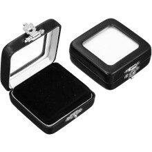 2er-Pack Schmuckkästchen mit Klappdeckel, quadratisch, aus schwarzem PU-Leder