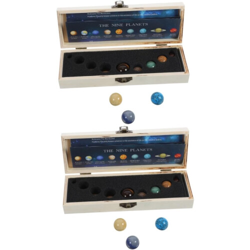 2sets Figurines Solar System Planets Natural Gemstone Decor Desktop Ornament