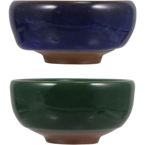 Ceramic Ink Dish Set 2pcs with Ice Crack Pattern, Multi-function Ink Plates in Peacock Green and Sapphire Blue