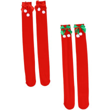 2 Paar Weihnachtsstrümpfe, kniehohe Socken für Damen, Winterstrümpfe, Spitzenstrümpfe, Weihnachtskostüm-Socken