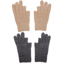 2 Paar fingerlose Winterhandschuhe für Damen und Herren, leichte, zweifingrige Strickfäustlinge in Grau und Beige