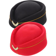2pcs Stewardess Hat Costume Felt Prop for Flight Attendant Airplane Hostess Uniform Cosplay Stage Performance