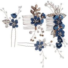 Wedding Hair Accessories Bridal Hair Comb Zinc Alloy Blue Delicate Elegant Flower Design Easy to Put