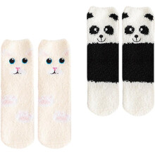 2 pares Mulheres Coral fleece meia-bezerro meias domésticas espessa quente meias para dormir