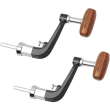 Lot de 2 poignées de rechange pour moulinet de pêche, avec bras de bascule pliable et construction métallique robuste.