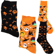 2 Paar Kürbis-Totenkopf-Baumwollsocken, lange Strümpfe für Damen und Mädchen, Halloween-Kostümzubehör
