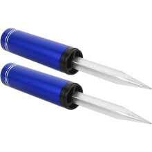 2 stuks blauwe hengelsteunen van metaal met grondpen, geschikt voor het plaatsen van een hengel.