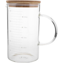 Carafe doseuse en verre de 1000 ml avec couvercle et poignée, idéale pour mesurer l'eau, le thé et autres boissons à la maison.