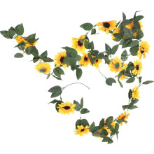Künstliche Sonnenblumenranke aus Seidenstoff, 2-teilig, mit Blättern und Schaukelgestell