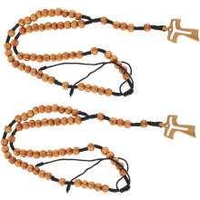 2er-Set handgefertigte geflochtene Rosenkranz-Halsketten aus Holz mit Kreuzanhänger und Seilkette