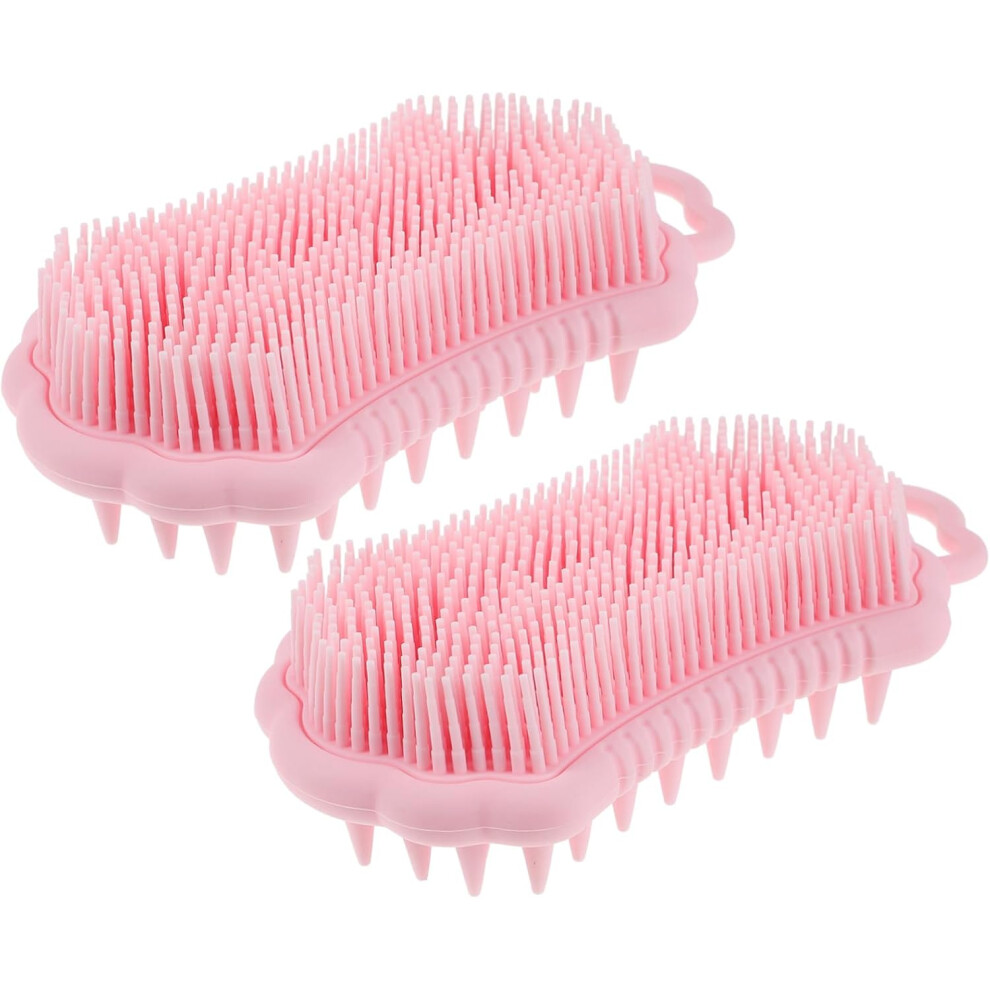 Hkhbjs Pink 2Pcs Massage Shampoo Brush Silicone Body Scrubber Loofah Exfoliating Bath Brush