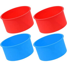 Ensemble de 4 moules à gâteaux ronds en silicone de 10 cm (4 pouces) antiadhésifs, de couleur bleu clair et rouge.