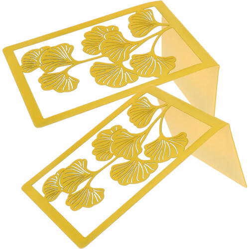 2Pcs Yellow Ginkgo Leaf Metal Bookends Desktop Book Organizer Multi-Function Book Stands