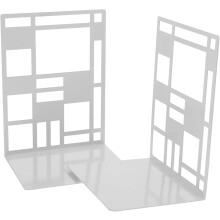 2pcs Bookends de metal branco titulares de livros decorativos para prateleira organizador quadrado oca suportes de livros de área de trabalho