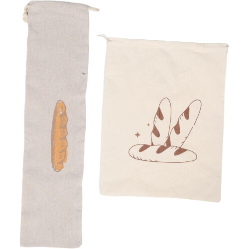 2pcs Linen Bread Bag Reusable Breathable Storage for Homemade Bread Ties Pattern