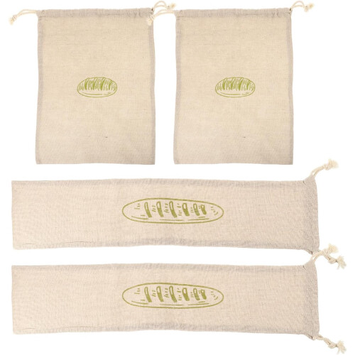4 Pcs Drawstring Bread Bags Flax Material Compact Delicate Design Green Color Safe