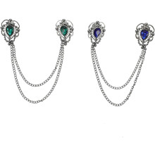 Clips de broche de camisa masculina de 2pcs com caixa de água azul e verde cristais liga suéter e cachecê fivelas
