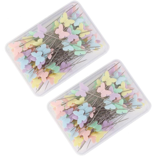 Spilli dritti colorati a forma di farfalla, 200 pezzi, per cucito, quilting e corsage.