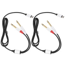 2 Stück USB-C auf 6,35-mm-Klinken-Audiokabel mit zwei 6,35-mm-Anschlüssen, vergoldetem Metallgehäuse und robustem, nylonummanteltem Audio-Konverter