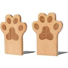 2 Stück dekorative Buchstützen mit Katzenpfoten-Motiv aus Holz mit stabilem Kunststoff