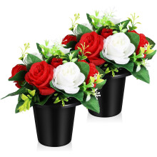2 Stück künstliche Grabdekorationen für den Außenbereich, Stoffblumenpaar, Gedenkblumen