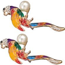 Pin de broche de papagaio de liga 2pcs com strass, Pin de colarinho de metal de desenhos animados para acessórios de roupas das mulheres,