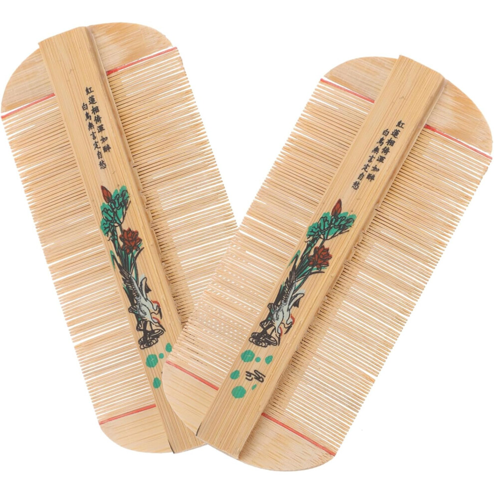 Hkhbjs Unisex 2Pcs Bamboo Dense Tooth Comb Double Sided Hair Comb For Dandruff Removal Portable Hair Care Tool