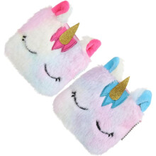 Lot de 2 porte-monnaie licorne en peluche, souples, avec fermeture éclair, mignons et petits, pour garçons, filles et femmes (couleur aléatoire).