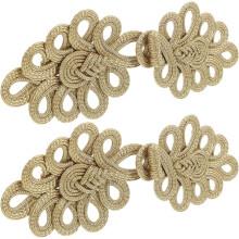Lot de 2 boutons grenouilles dorés à nœud chinois, parfaits pour la confection de manteaux, gilets et pulls.