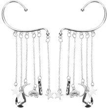 2 Stück Ohrclips mit Quaste für Damen (ohne Piercing), silberne Mond- und Stern-Ohrclips