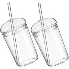 2 Glasbecher mit Strohhalmen, Milchglas, 450 ml, sicher und gesund, leicht zu transportieren, kreatives Design