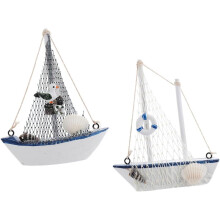 Set van 2 zeilbootjes in mediterrane stijl van 14 cm.
