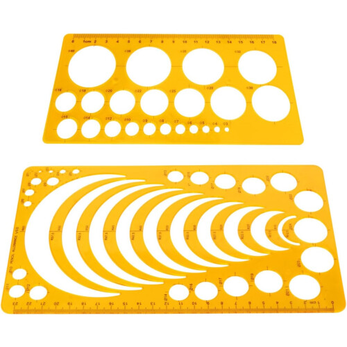 2pcs Drawing Template Ruler Useful Measuring Tool Geometric Templates Rulers Plastic Draft