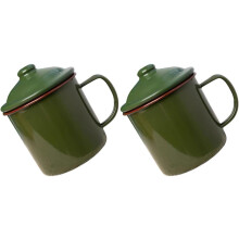 2er-Set Vintage-Trinkbecher aus grünem Emaille – bequem in der Hand, stilvoll und robust – ideal für Kaffee und Tee