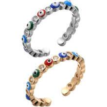 2 offene Ringe mit dem Symbol des Bösen Blicks für Teenager und Frauen, 14 Karat vergoldetes Kupfer