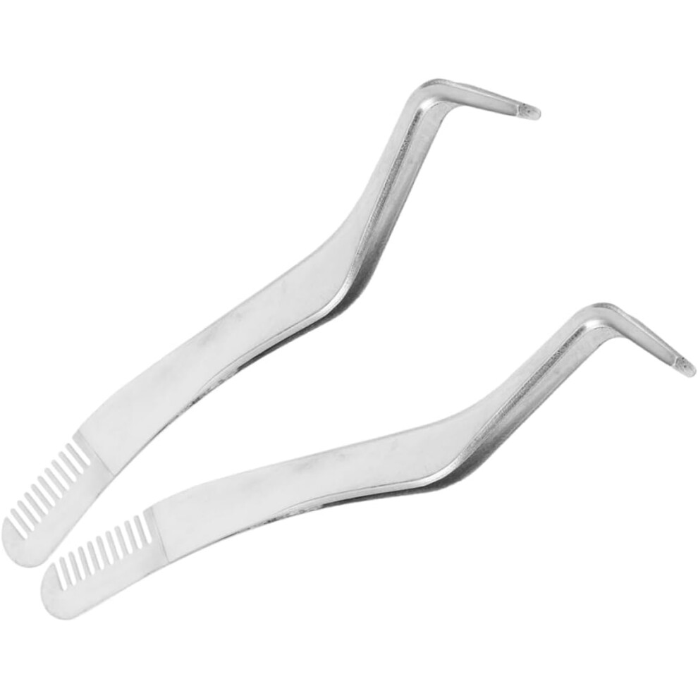 Hkhbjs 2Pcs False Eyelash Tools Stainless Steel Curved Tweezer Lash Applicator Comb For Eyelash Extensions And Clusters