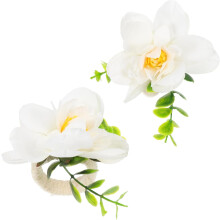2 weiße Serviettenringe mit künstlichen Blumen für den Esstisch, aus Seidenstoff und Kordel, einfach zu montieren