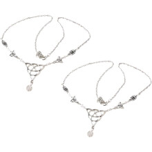 2-teiliges gotisches Stirnhaarketten-Set, Hochzeitsschmuck, Perlenbesatz, Brautkopfschmuck, weißer Kristall, irischer Knoten, Kopfschmuck